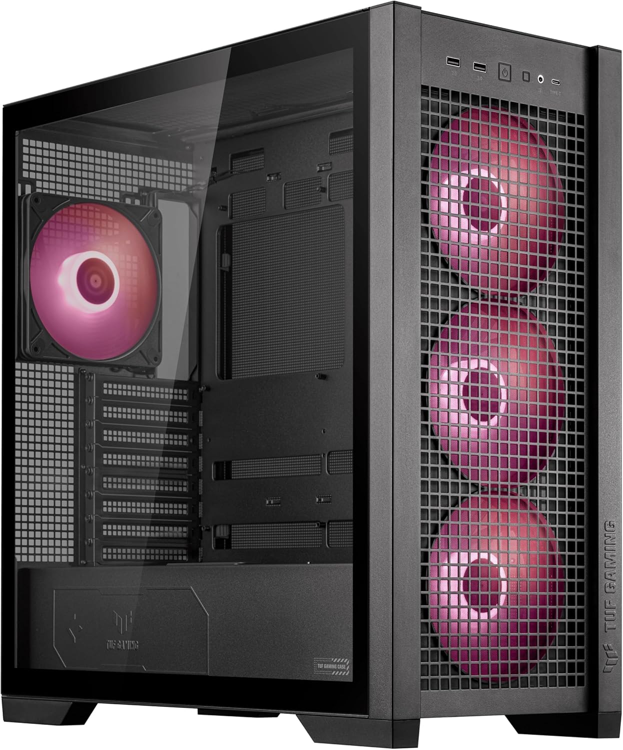 Black ATX Mid-Tower PC Case with Four 140 x 28 mm ARGB Fans and Interchangeable Tempered Glass or Mesh Side Panels K961296