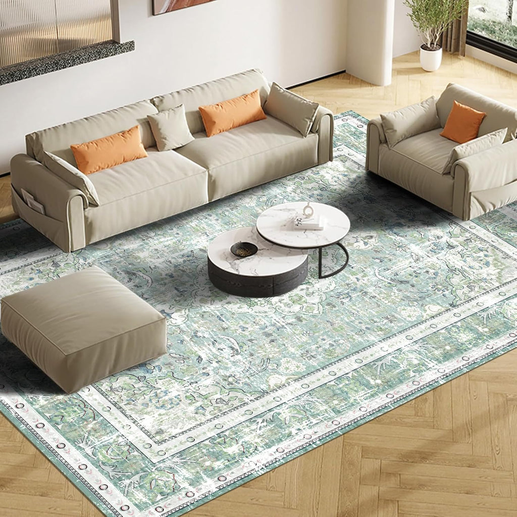 Sage Green 5×7 Washable Area Rug U98379
