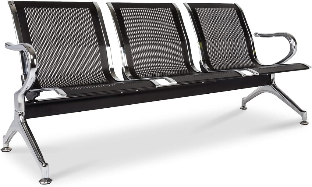 Black 3-Seat Waiting Room Bench with Arms D2718