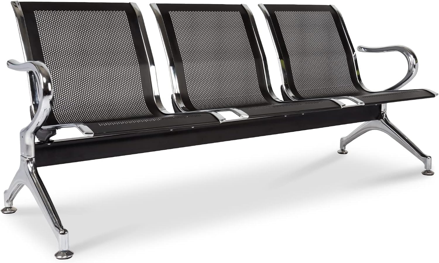 Black 3-Seat Waiting Room Bench with Arms D2718