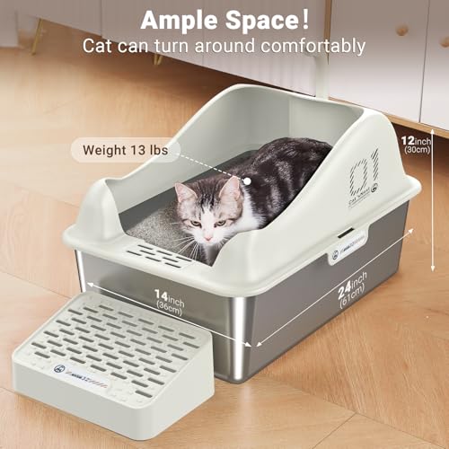 XL Stainless Steel Metal Litter Box with High Wall Sides and Lid Y1054