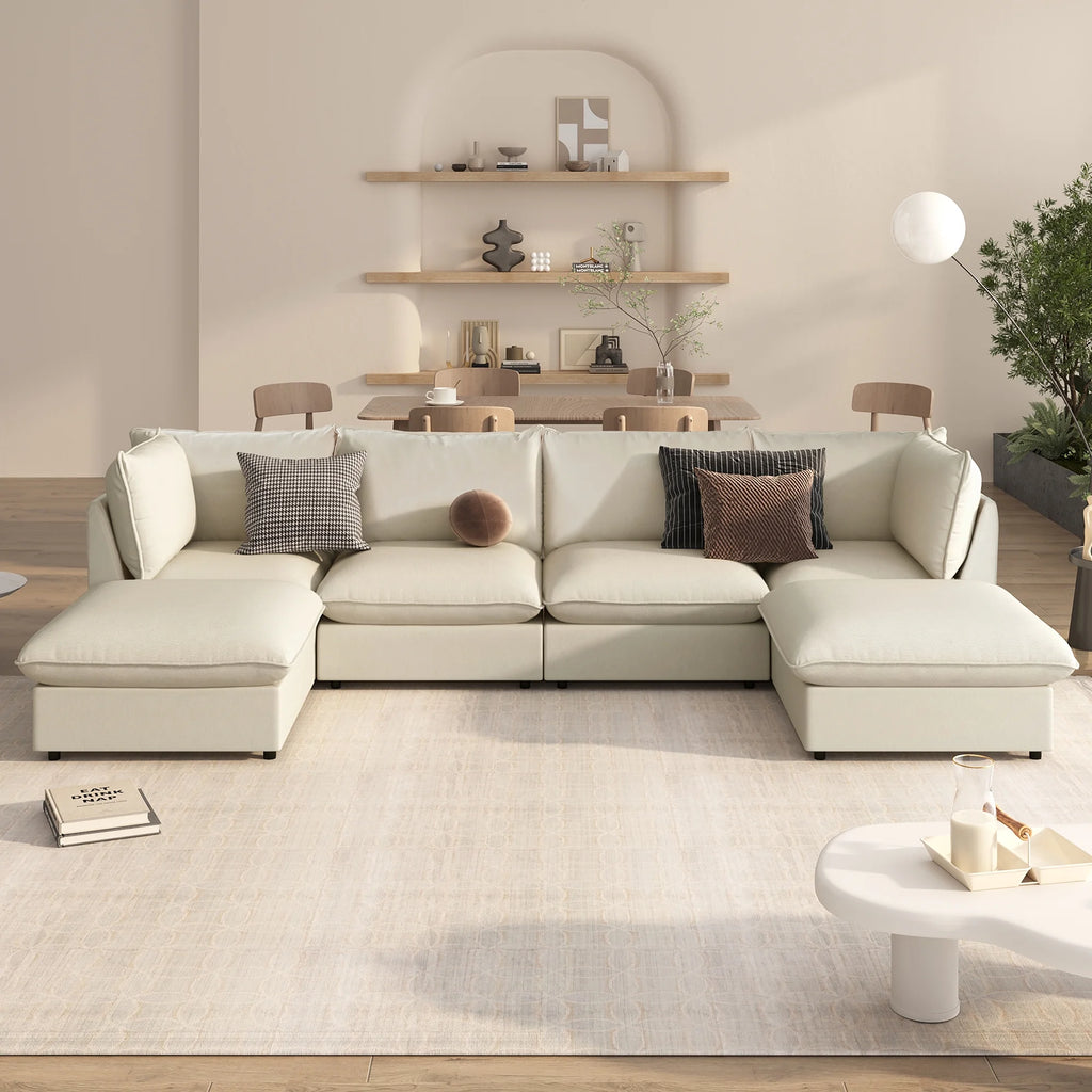 Large U-Shape Sectional Sofa with Removable Ottomans I18471