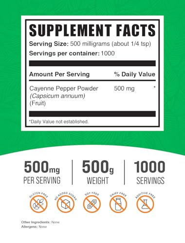 Cayenne Pepper 40000 HU Powder, 500mg per Serving, 250g (8.8 oz) Z371933
