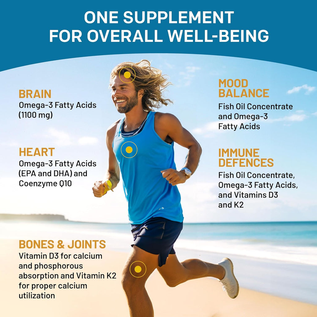 2100mg Omega 3 Fish Oil Supplements with Vitamins D3 & K2 and CoQ10 (120ct) Q12323