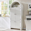 Natural Fluted Wood Storage Cabinet with Doors, 3 Adjustable Shelves, 6 Door Shelves O8039