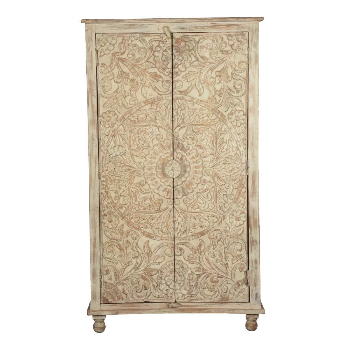 Solid Wood Distressed White Armoire with Shelves N473