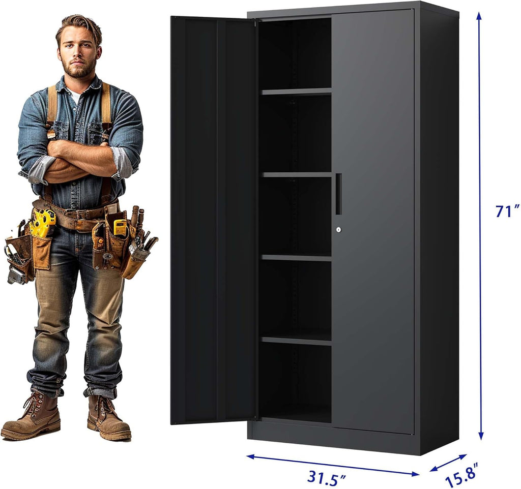 71" H Metal Garage Storage Cabinet with Doors and 4 Shelves L390