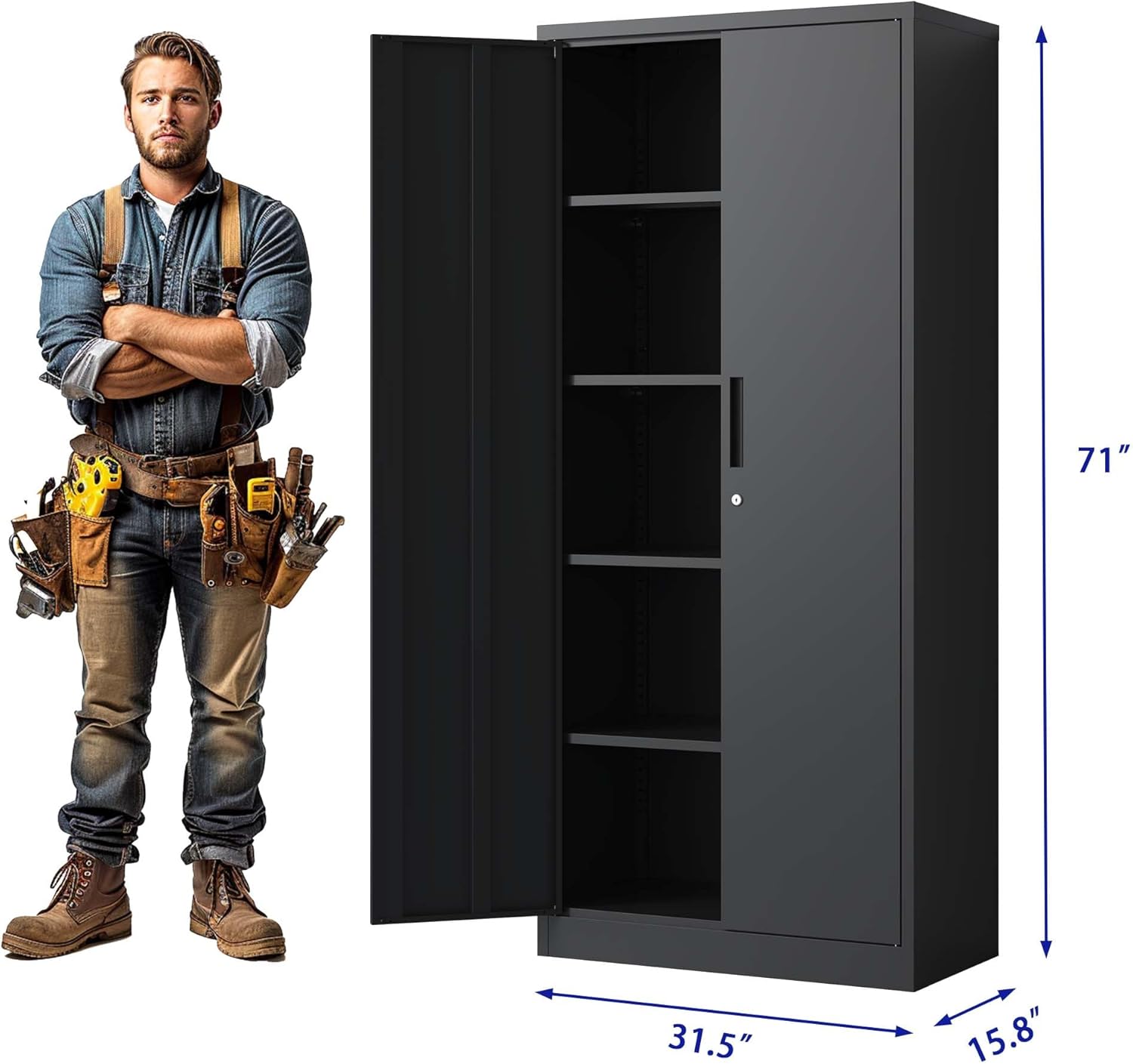 71" H Metal Garage Storage Cabinet with Doors and 4 Shelves L390
