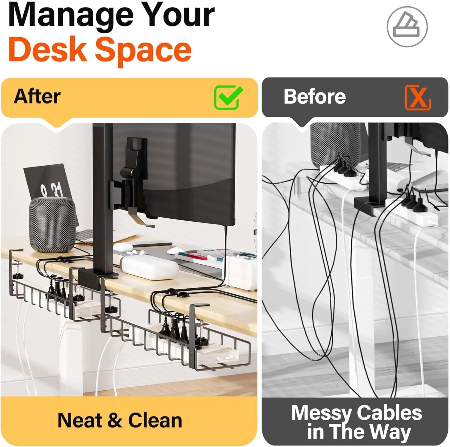 31.4" Black Metal Under Desk Cable Management Tray C854597