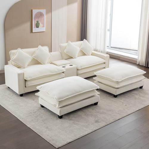 Beige Sectional Sofa with 2 Removable Ottoman E196