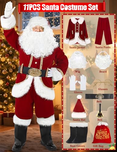 11PCS Deluxe Adult Red Santa Suit S286