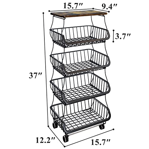 White 5 Tier Wire Fruit Basket with Wheels O819815