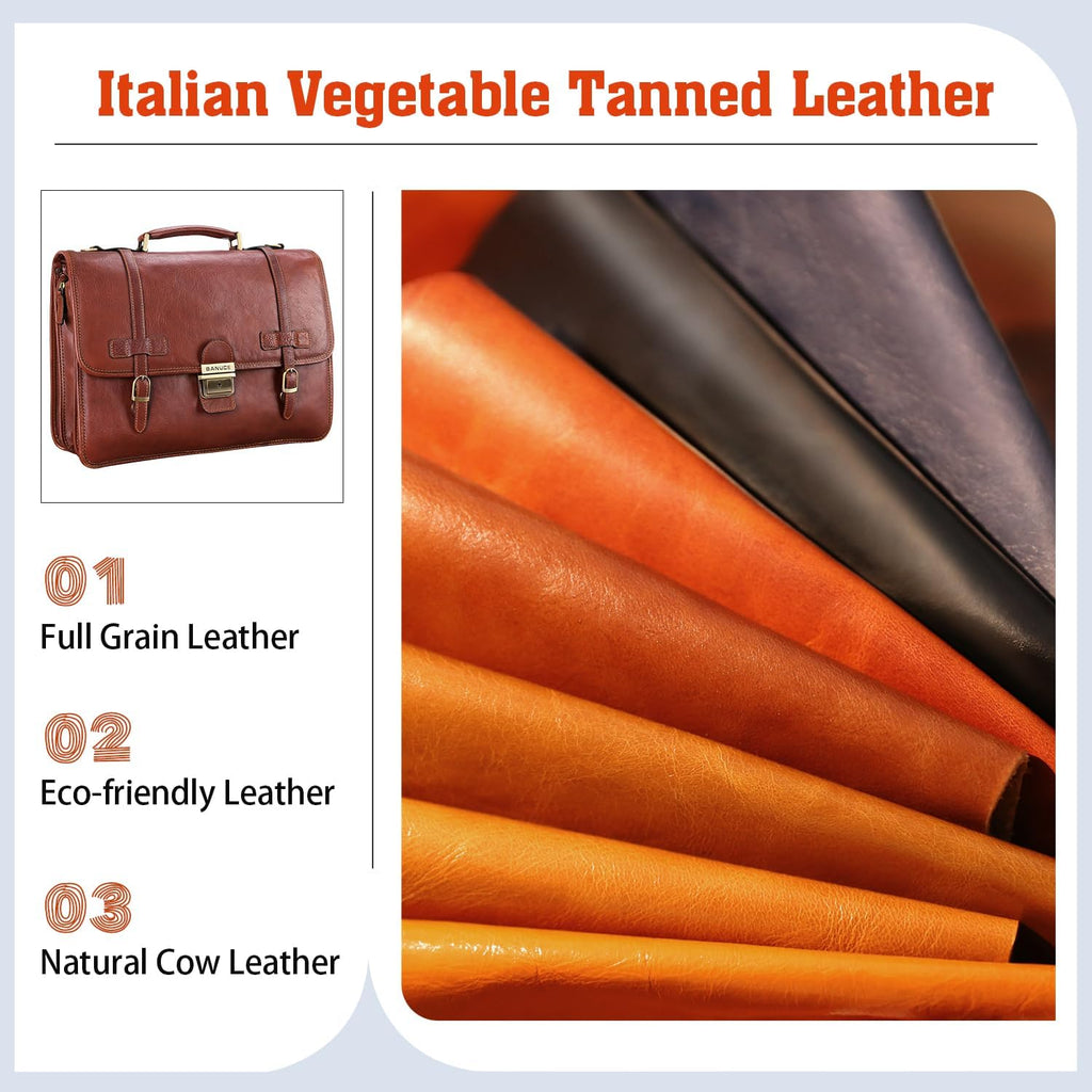 Vintage Genuine Full Grain Italian Leather Briefcase 14 Inch Laptop Bag Brown M910168