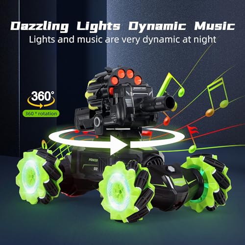 RC Car Remote Control Stunt Truck with Soft Bullets Water Bomb Spray Music LED (Green) U69326