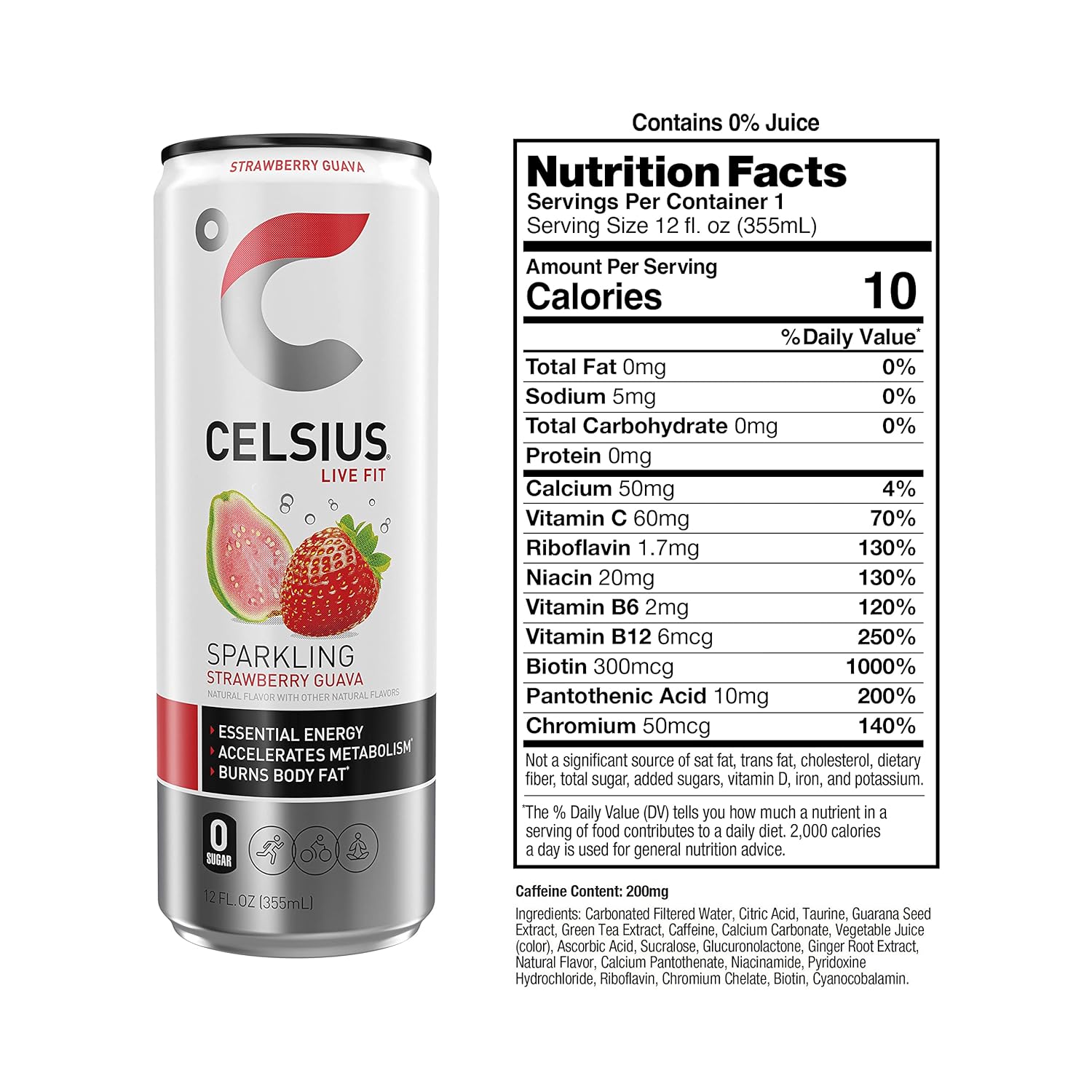 Strawberry Guava Energy Drink, 12 Fl Oz (Pack of 24) A551