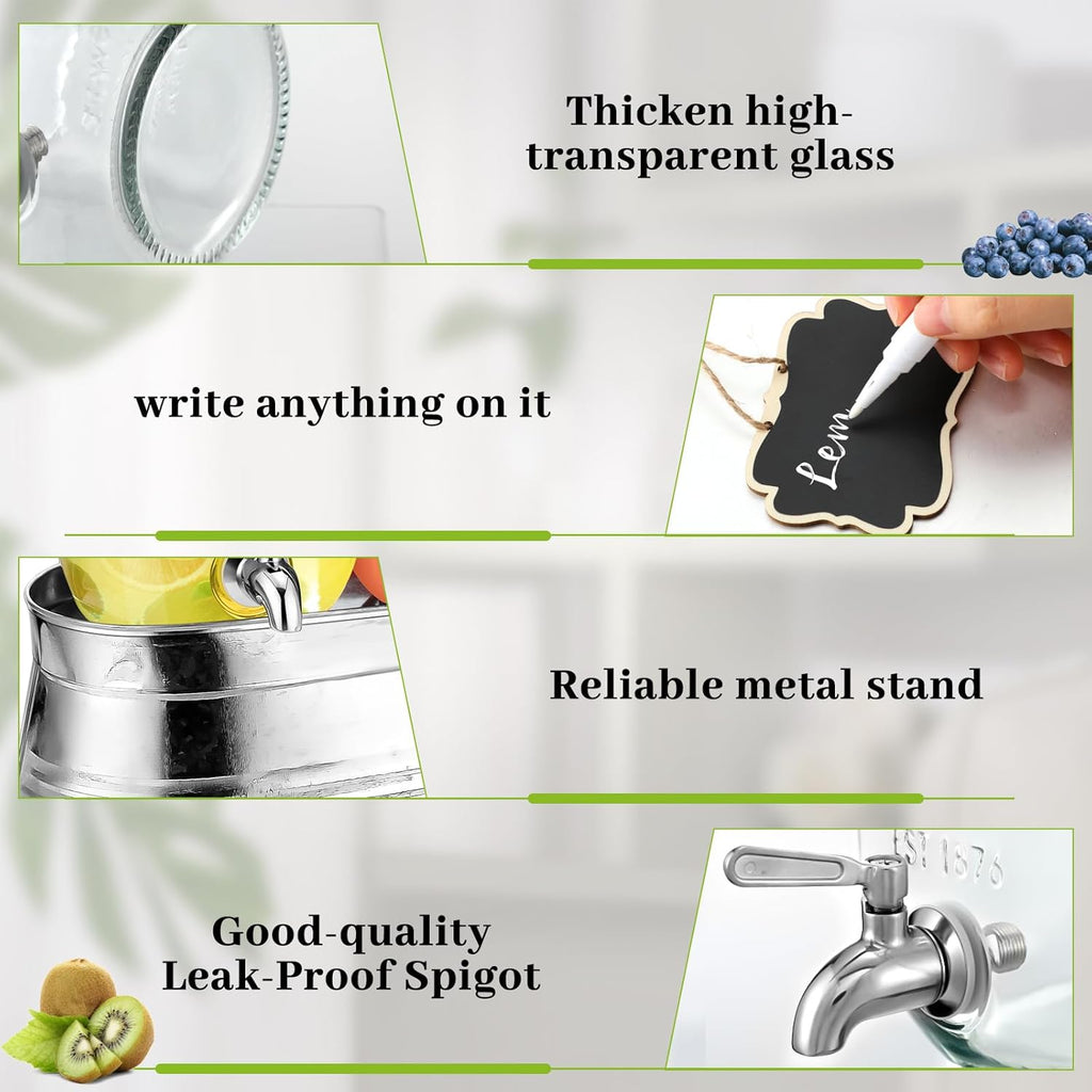 2 Pack 1 Gallon Glass Beverage Dispenser with Stand D674