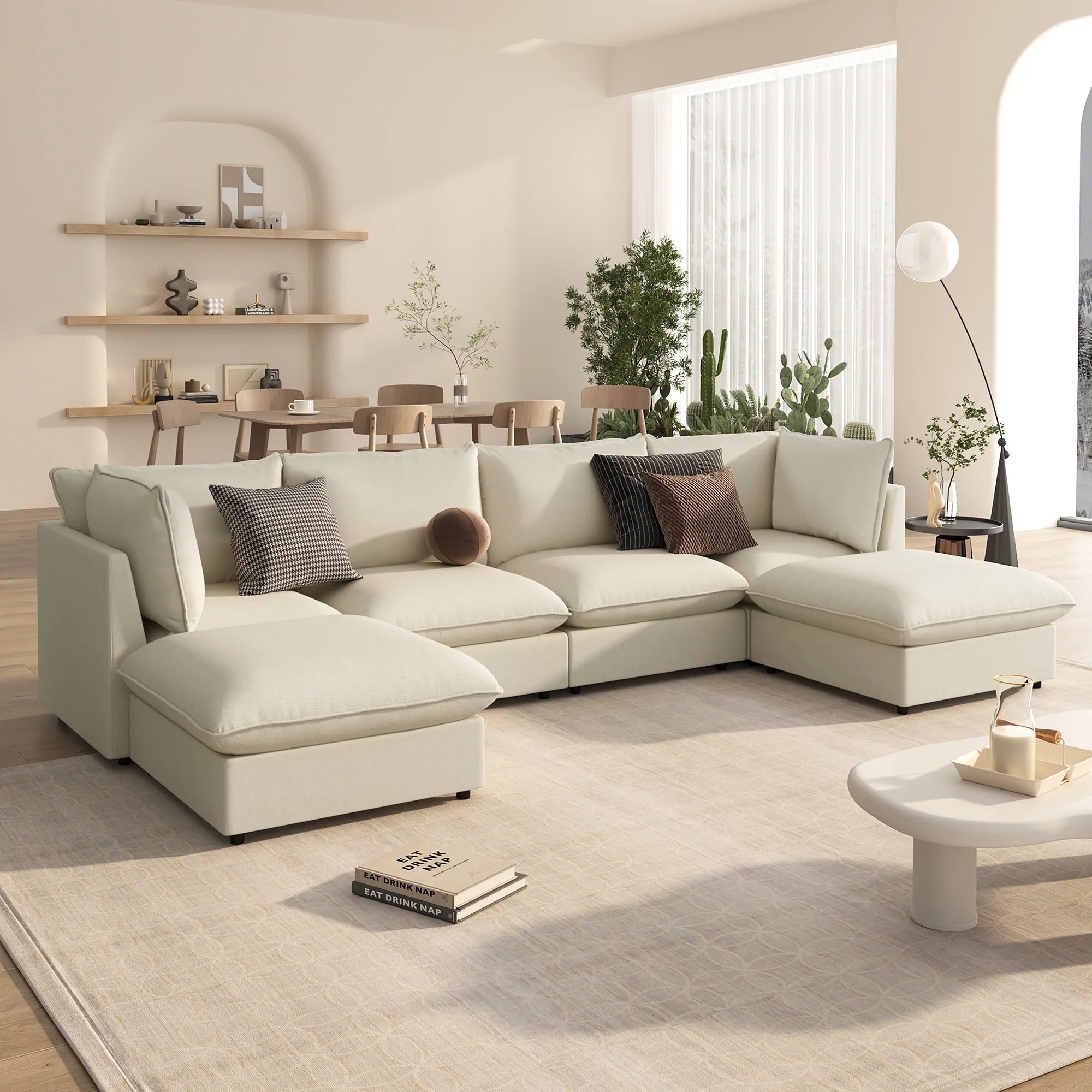 Large U-Shape Sectional Sofa with Removable Ottomans I18471