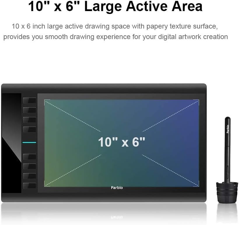 10 x 6 inch Graphic Drawing Tablet with 8 Hot Keys, Battery-Free Stylus 8192 Pen Pressure, Pack of 2 F923