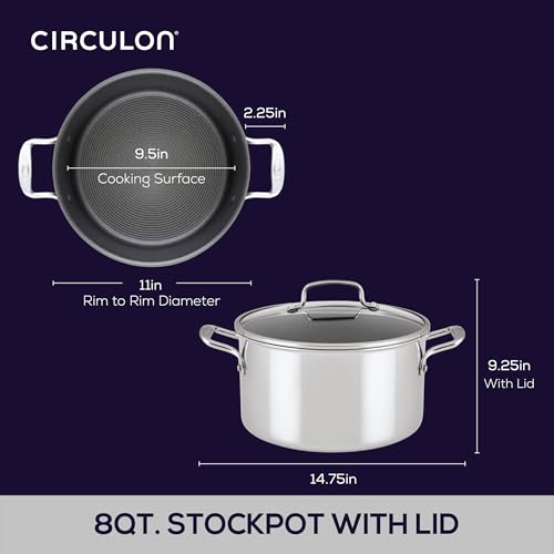 8 Quart Stainless Steel Nonstick Induction Stockpot with Lid F71441
