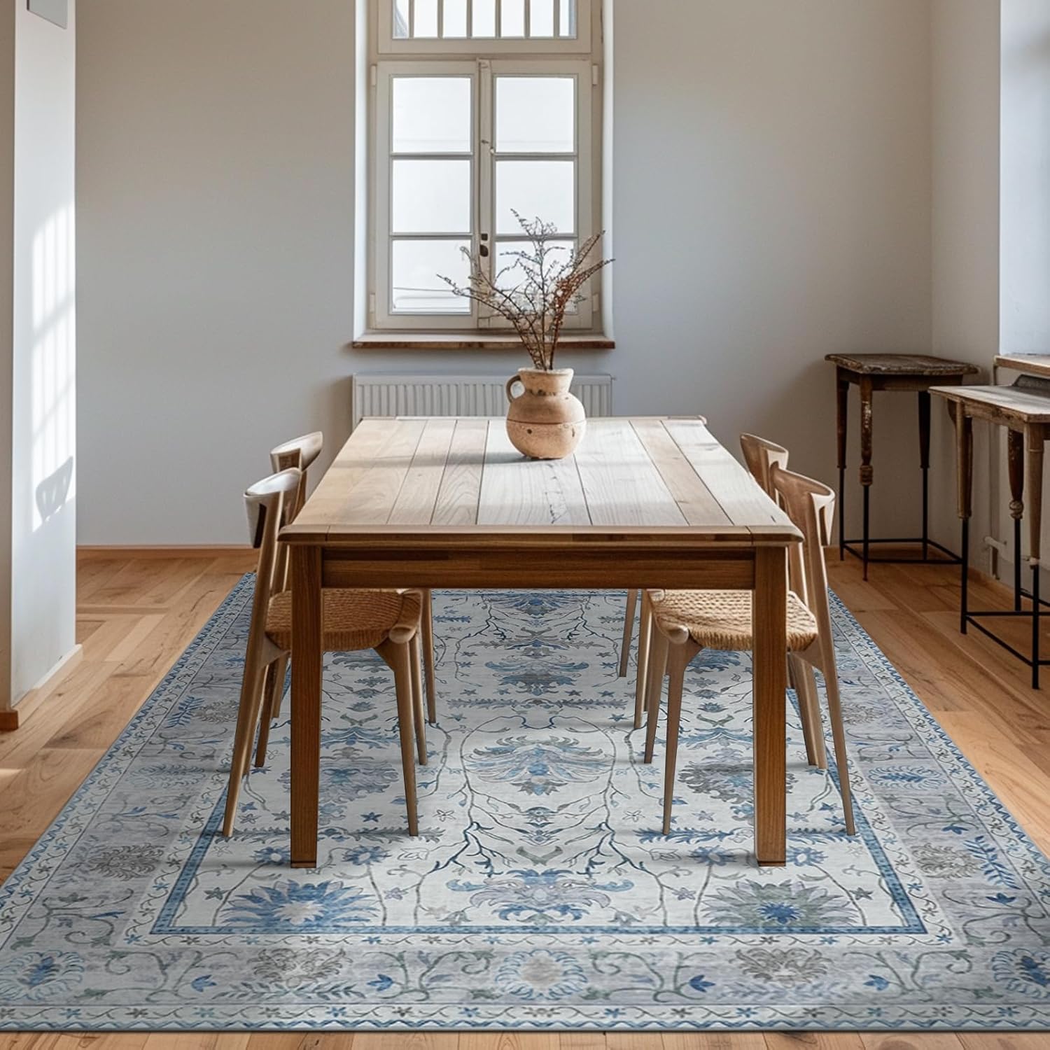 8x10 Grey Flower Printed Non-Slip Area Rug F815213