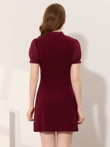 Tie Neck Puff Short Sleeve Office Work Dress F89524