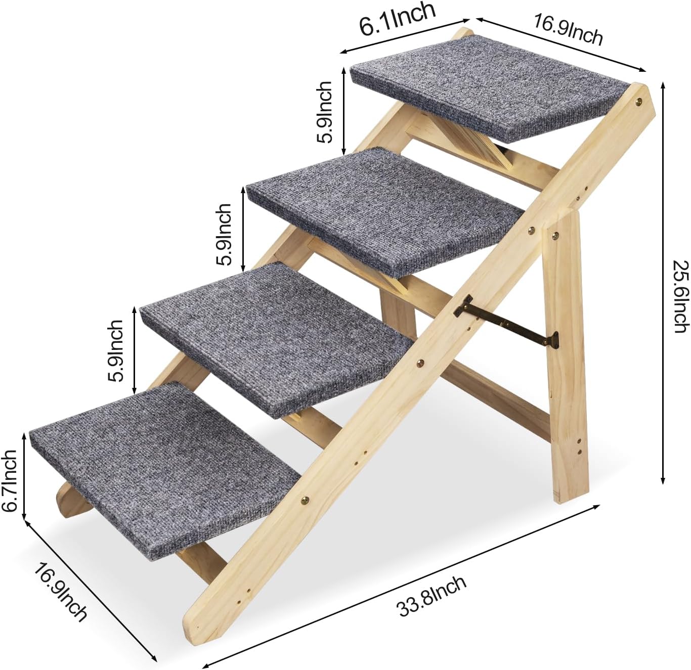 Wood Pet Stairs Foldable Dog Stairs & Ramp with Non-Slip Pads G432