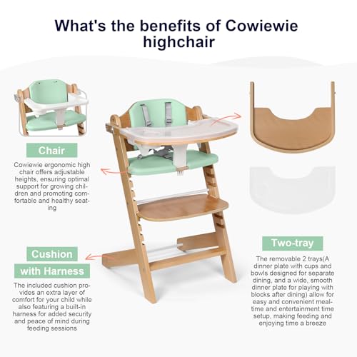 Natural Wooden High Chair with Cushions (Green) E791