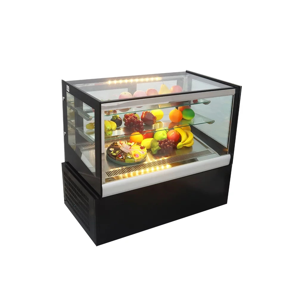 35" Refrigerated Cake Showcase Cooling Display Case Bakery Cabinet Defrost Right Angle 2-layer Back Sliding Door Desktop A5184