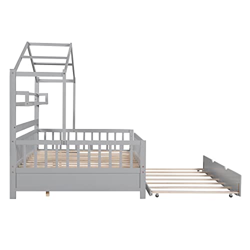 Pink Full Size Wooden House Bed with 2 Drawers A779
