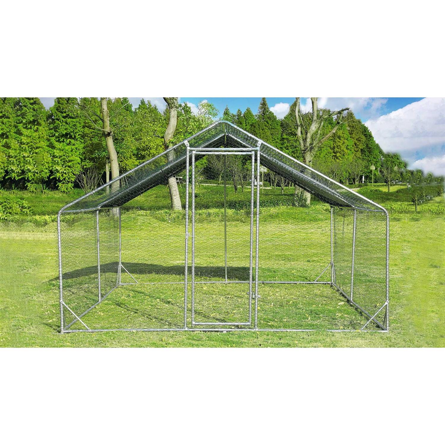 Large Metal Chicken Coop with Wire Mesh Chicken Run O30948