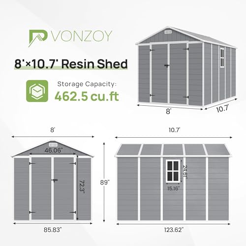 Grey White Resin Outdoor Storage Shed with Floor W8697