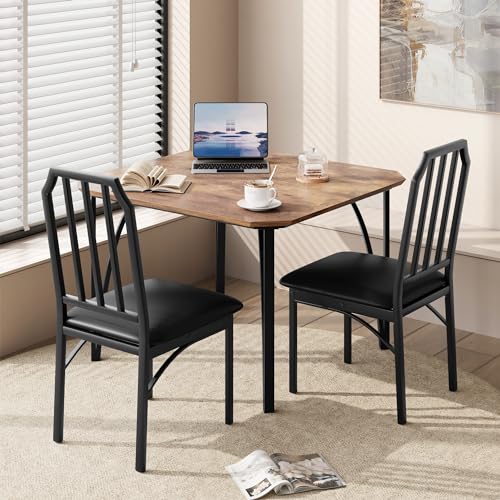 Rustic Brown 3 Piece Dining Table Set with Cushion Seats D1536