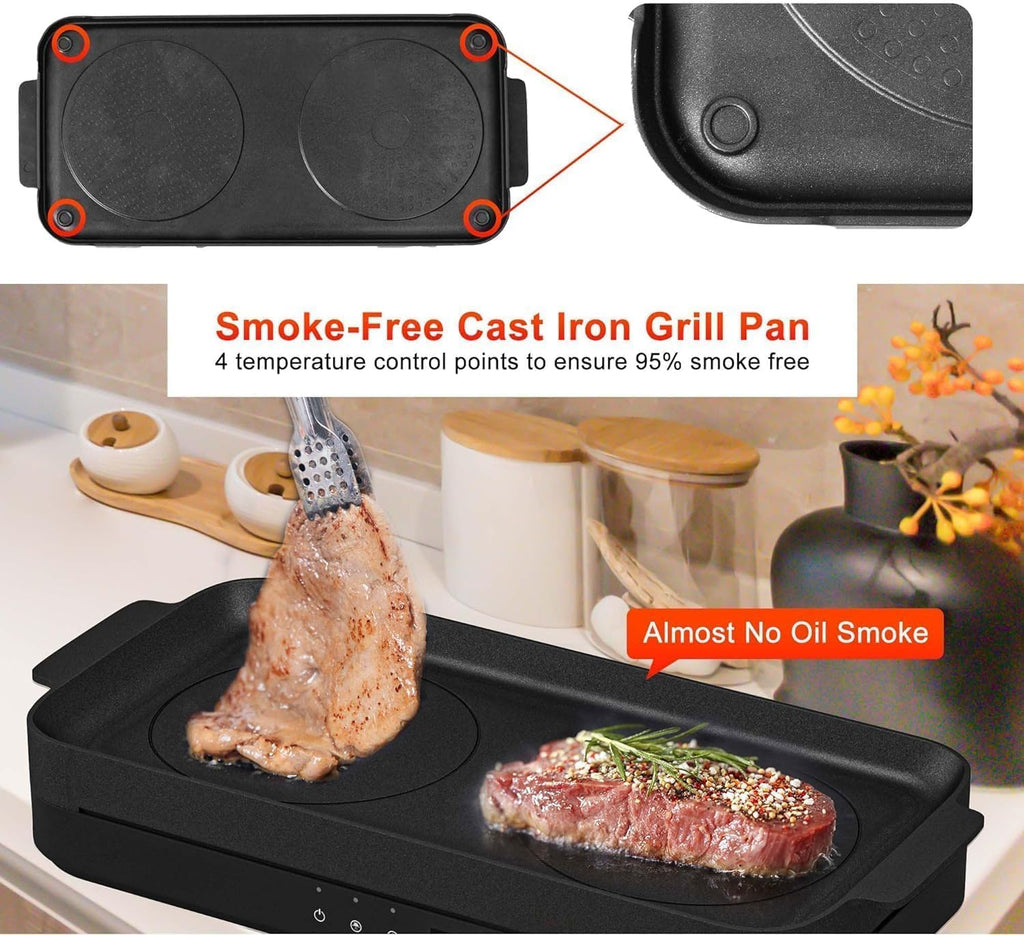 Induction Cooktop 2 Burner with Removable Iron Cast Griddle Pan Non-stick P8548