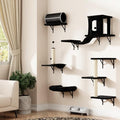 7-in-1 Wall Mounted Cat Climber Set with Cat House, Tunnel, Bridge, Tree, Steps, Scratcher Board and Hammock (Grey) S15306