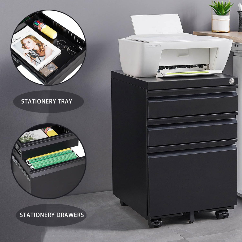 Black Steel 3-Drawer Rolling File Cabinet P671993