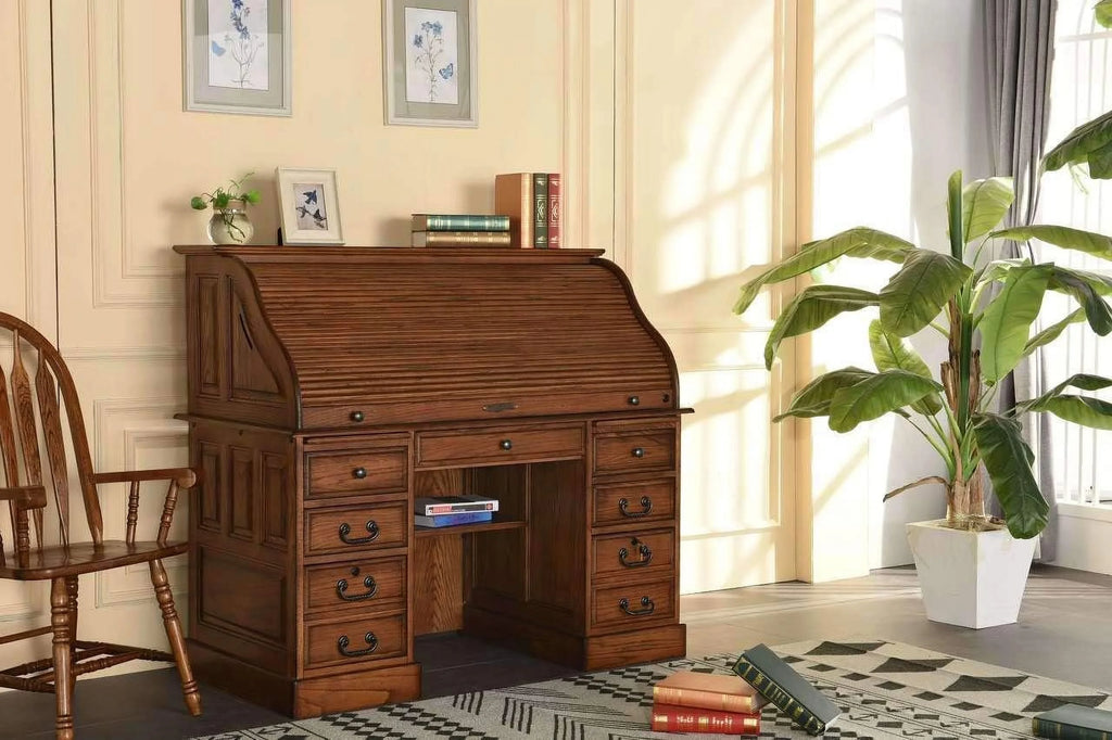 54 Inch Solid Oak Wood Rolltop Desk G703573