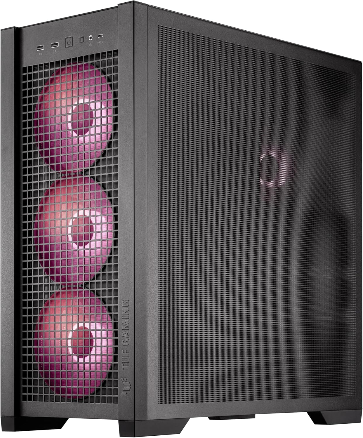 Black ATX Mid-Tower PC Case with Four 140 x 28 mm ARGB Fans and Interchangeable Tempered Glass or Mesh Side Panels K961296