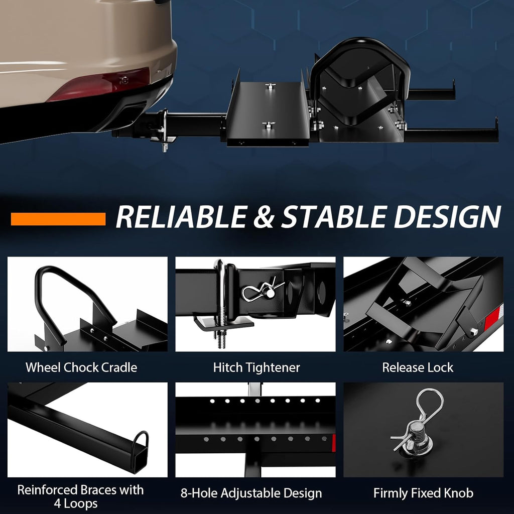 Heavy Duty Steel Motorcycle Carrier with Loading Ramp, Wheel Chock & 2 Straps K184