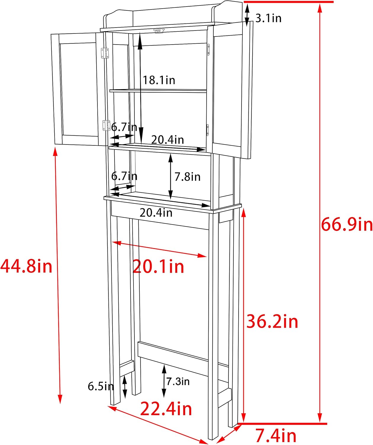 Grey Over The Toilet Storage Cabinet with Adjustable Shelf D8160