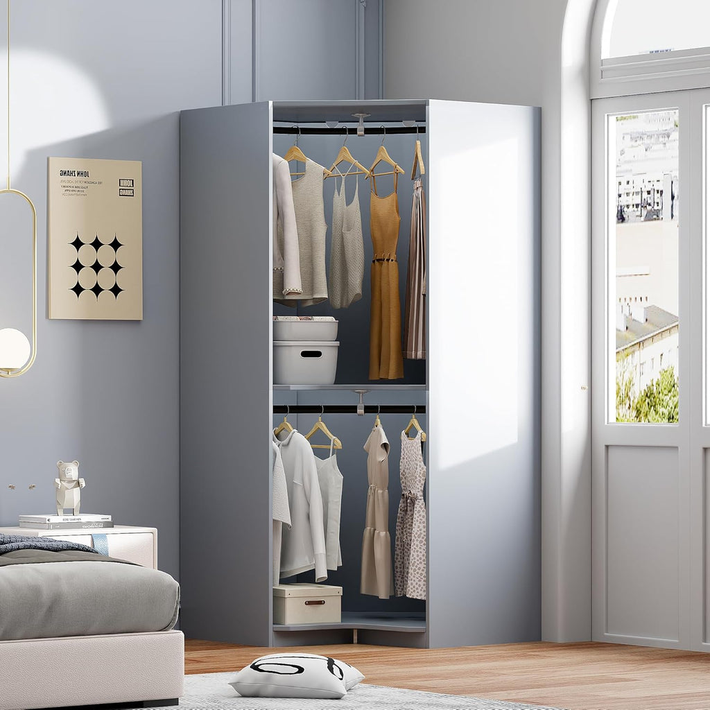 Wooden Corner Armoire Wardrobe with Hanging Rail L3049