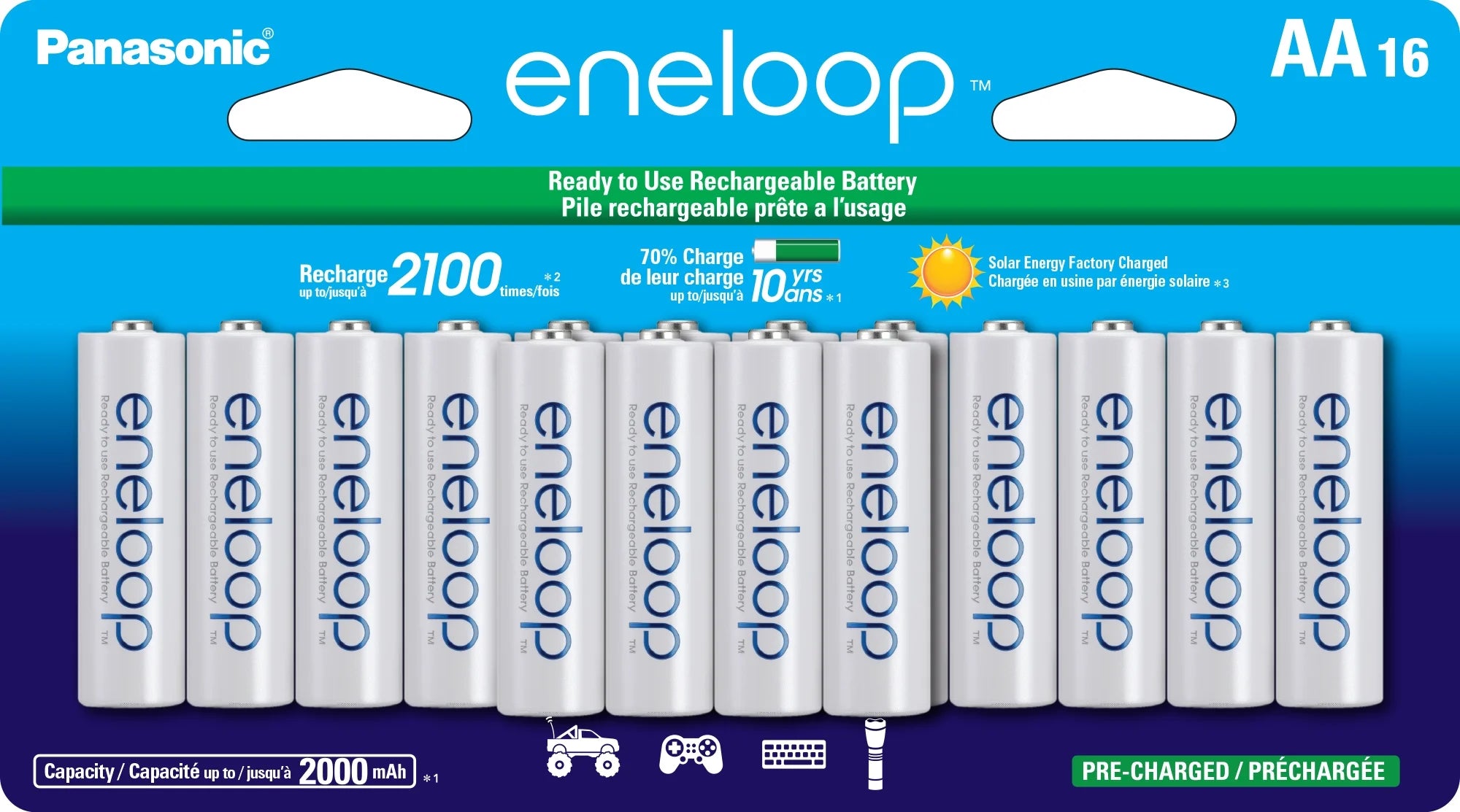 16 Pack AA Rechargeable Nickel Metal Hydride Batteries C2169