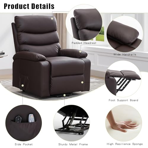 Black PU Leather Power Lift Recliner Chair with Heat Massage E2542