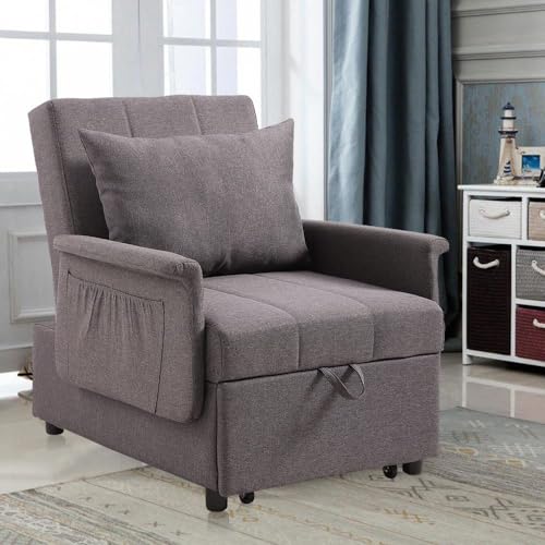 PU Leather Sleeper Chair Bed with Adjustable Backrest and Pillow V67057