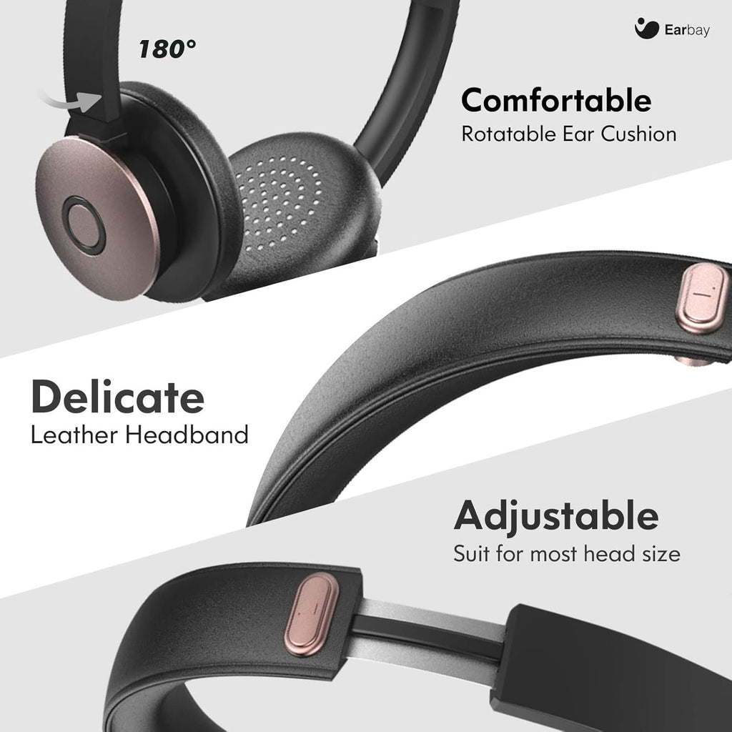 Wireless Bluetooth 5.0 On-Ear Headset with Microphone and USB Dongle, Pack of 2 J7408