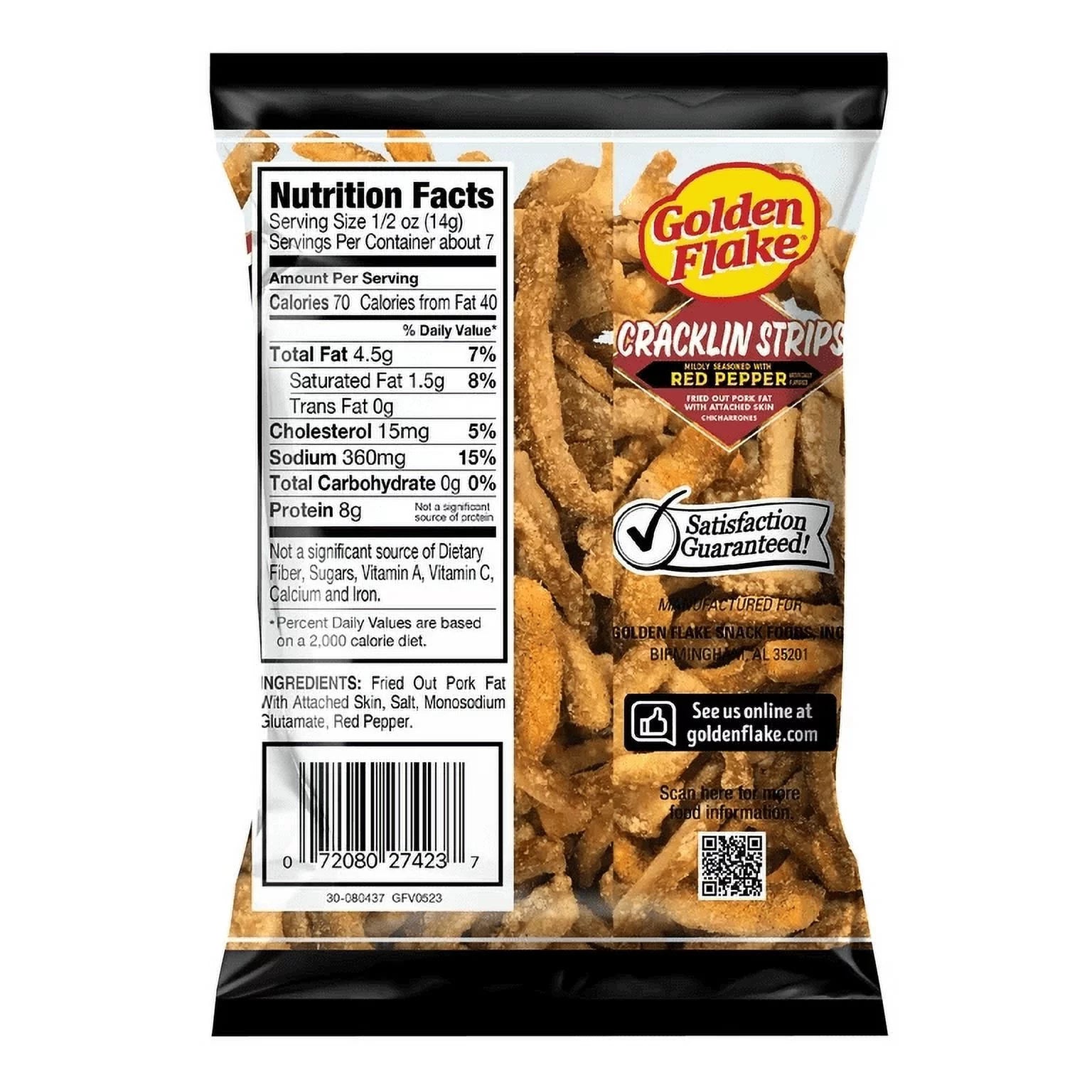 Fried Pork Cracklin Strips Mildly Seasoned with Red Pepper 3.5 oz Bags (3 Bags) A657