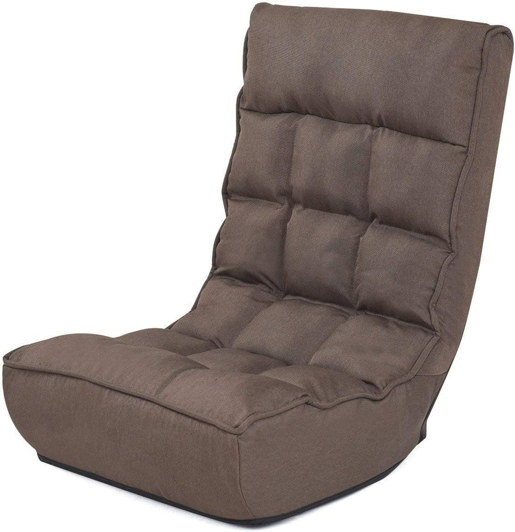 Brown Floor Chair Sleeper 4-Position Adjustable Angle Folding Lazy Sofa Cushioned Couch Lounger D71101