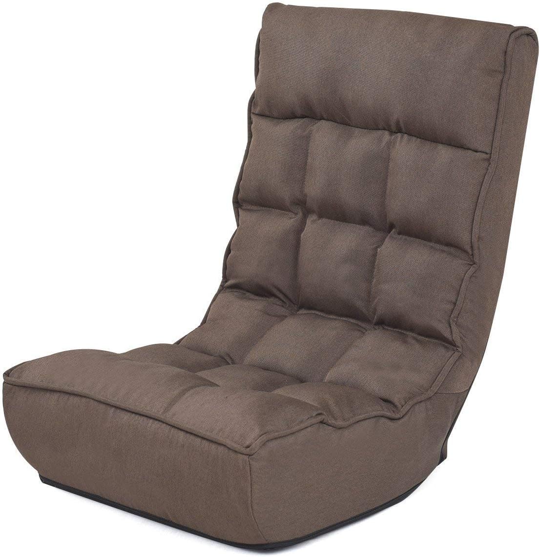 Brown Floor Chair Sleeper 4-Position Adjustable Angle Folding Lazy Sofa Cushioned Couch Lounger D71101