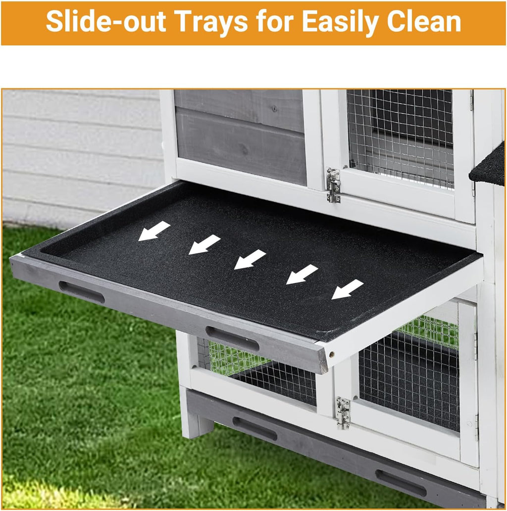 62" Wooden Waterproof Bunny Hutch Rabbit Cage Guinea Pig Coop with Stairs and Cleaning Tray X410