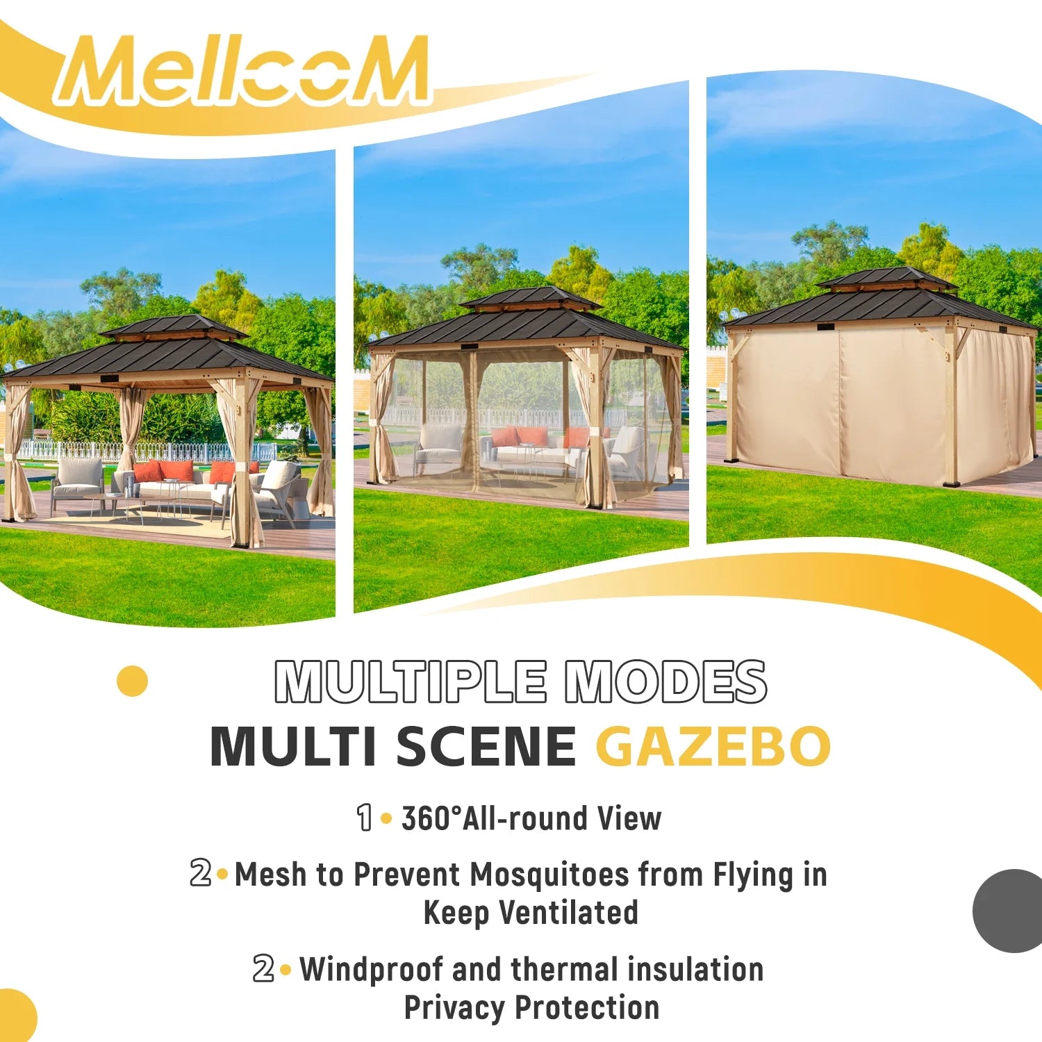 11' x 13' Hardtop Gazebo with Curtains and Meshes A4288