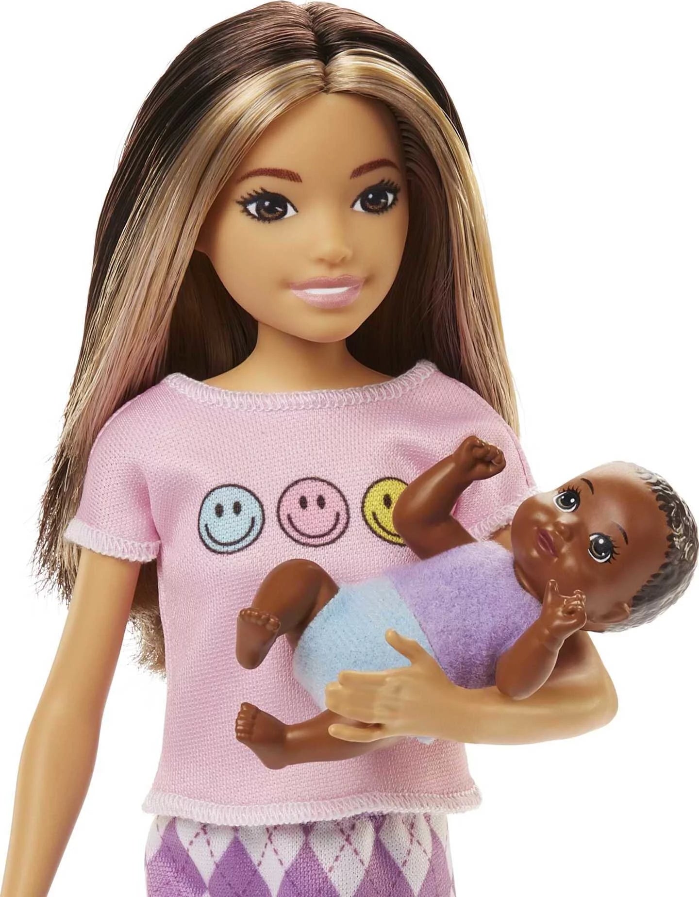Argyle Skirt Doll with 2-Tone Hair, Baby Doll & 5 Pieces J943